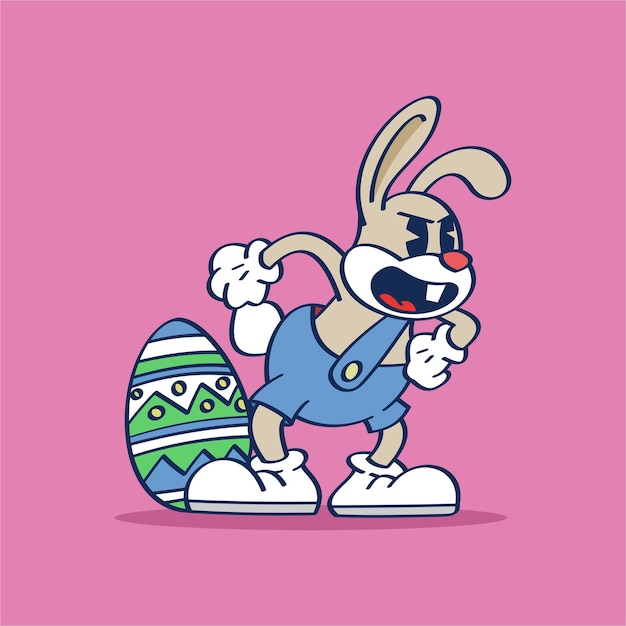 Vector a cartoon rabbit with a painted easter egg on a pink background