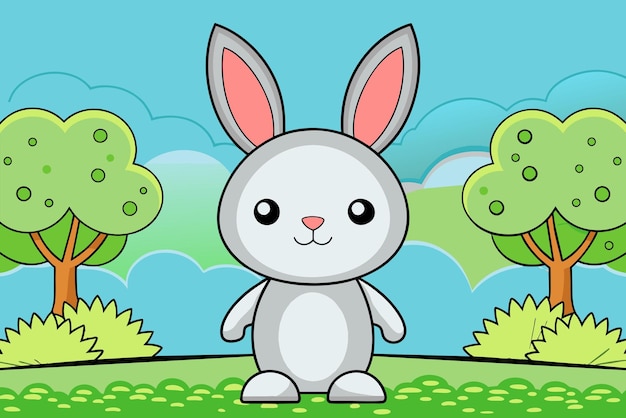 a cartoon rabbit with a pink nose and green leaves on the top of the screen