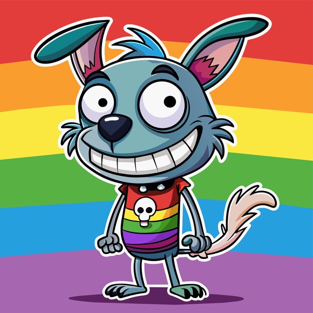 Vector a cartoon rabbit with a rainbow background and a rainbow in the background