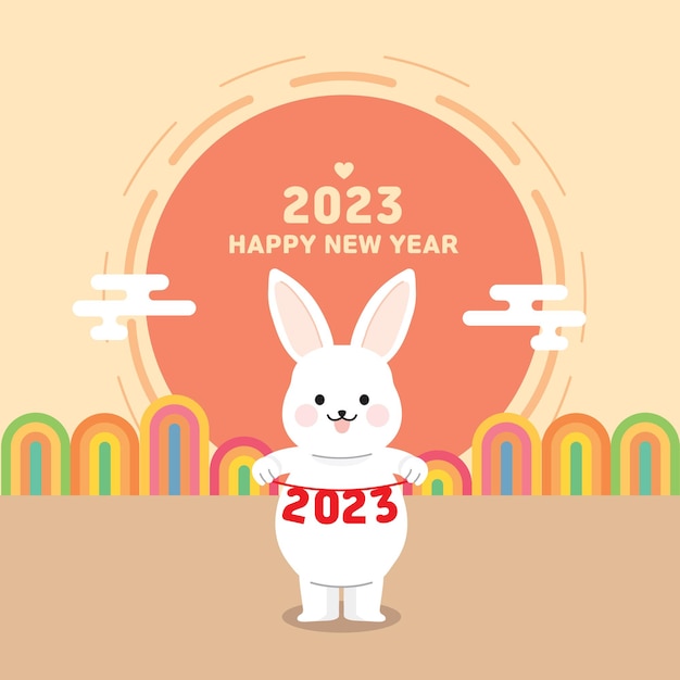 Vector a cartoon rabbit with a sign that says'2023'on it