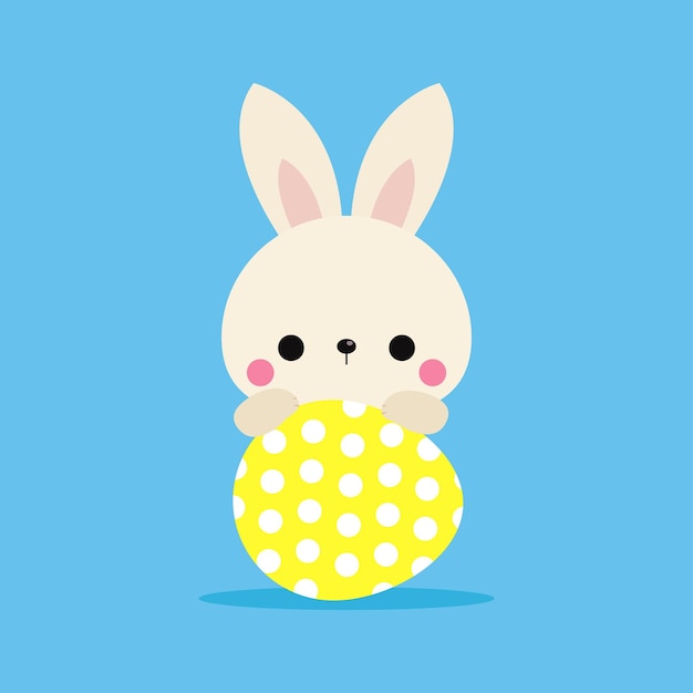 A cartoon rabbit with a yellow ball on a blue background