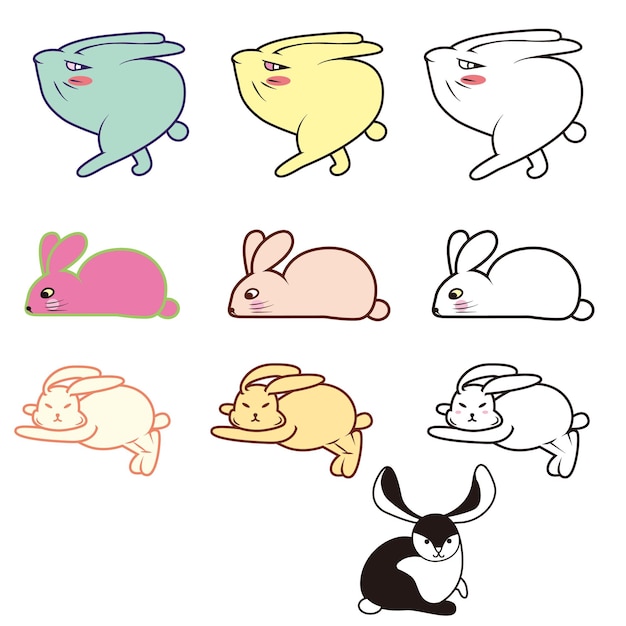 Cartoon rabbits set