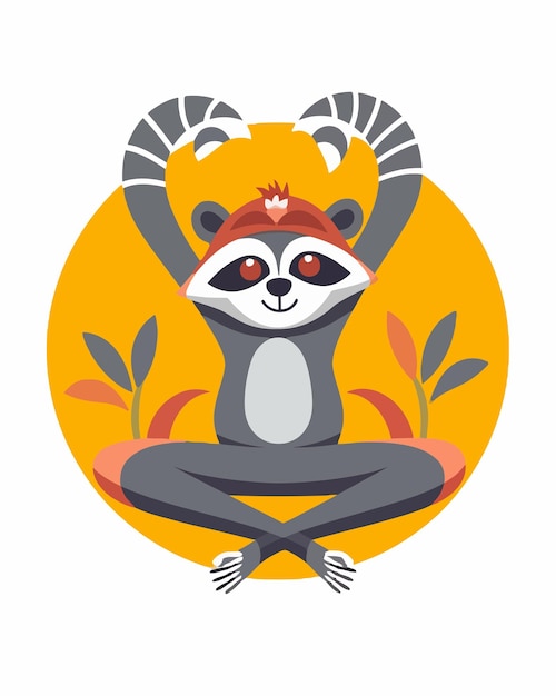 A cartoon raccoon doing yoga in a circle.