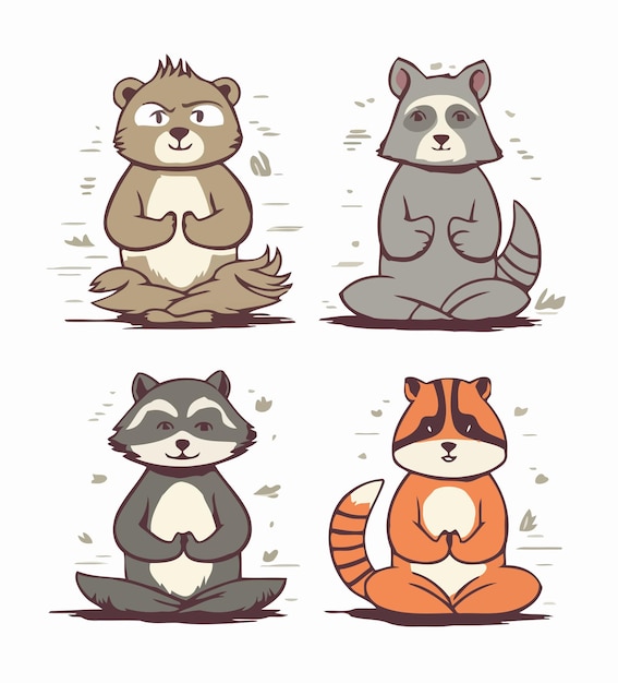 A cartoon of a raccoon, a raccoon, a bear, a bear, a bear, a bear, a bear, a bear, and a bear.