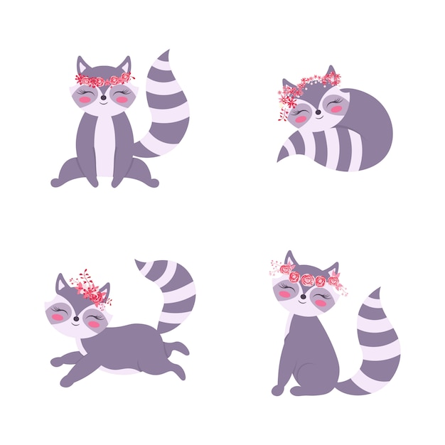 Cartoon  raccoon set, isolated illustration