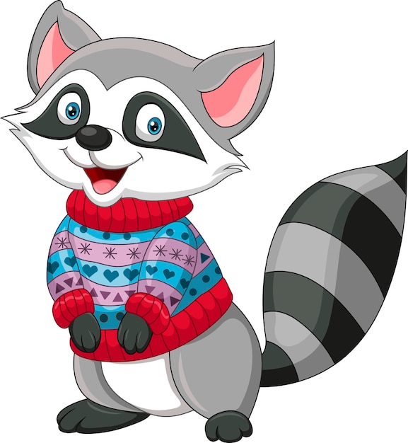 Vector cartoon raccoon wearing a sweater