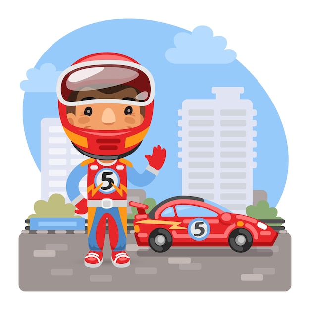 Vector cartoon racer and car