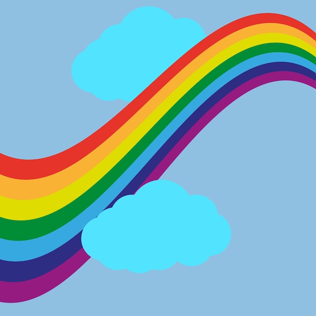 Cartoon rainbow clouds. Beautiful colorful space background. Vector illustration.