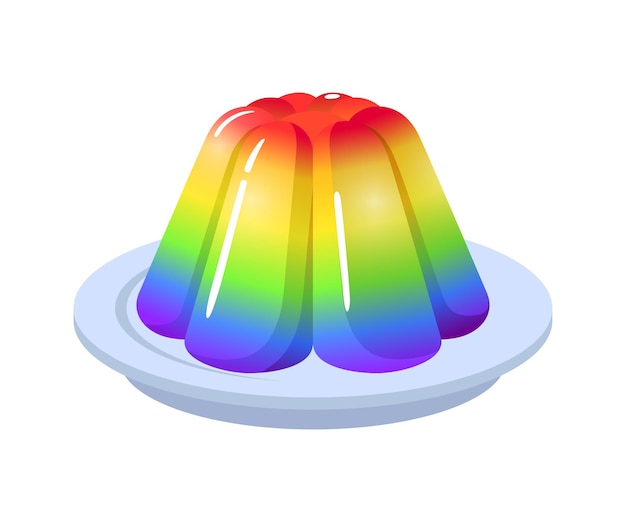 Мультяшная радуга цвета желейно-сладкого десерта на векторной иллюстрации тарелки