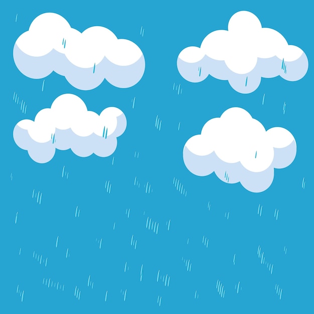 Cartoon rainy cloud vector on a blue background