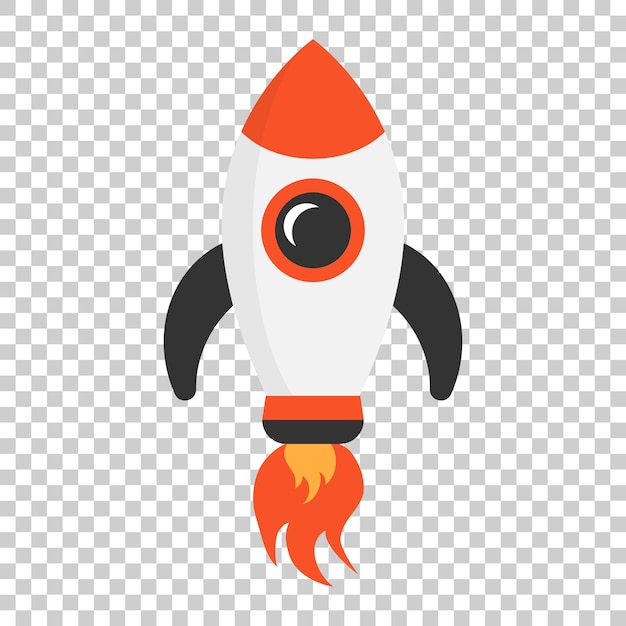 Cartoon raket ruimteschip icoon in platte stijl Ruimteschip vector illustratie op geïsoleerde achtergrond Rocket start business concept