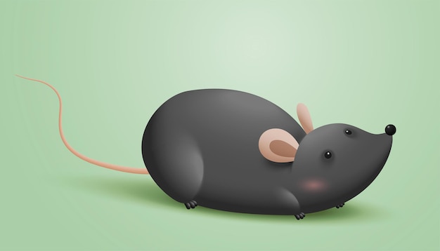 Vector cartoon rat in dark grey fur