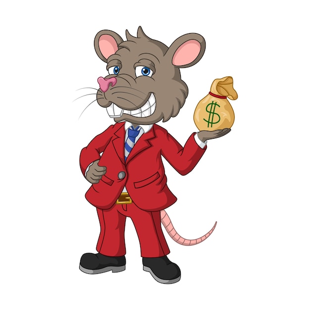 Cartoon rat rijk met een geld