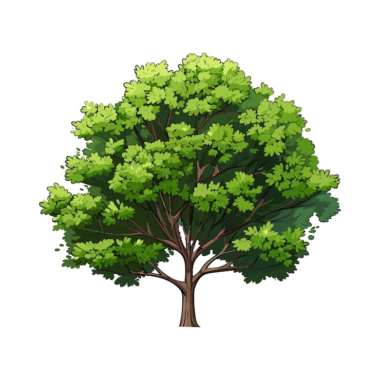 Vector cartoon realistic tree isolated on white background cute green plant forest can be used to