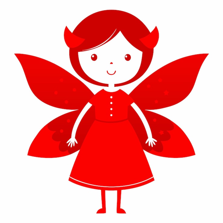 Vector a cartoon of a red angel with a red wings and a red angel on the front