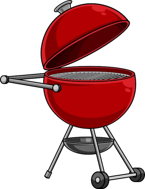 Cartoon red barbecue grill vector hand drawn illustration isolated on transparent background