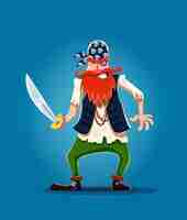 Vector cartoon red bearded pirate sailor with sword