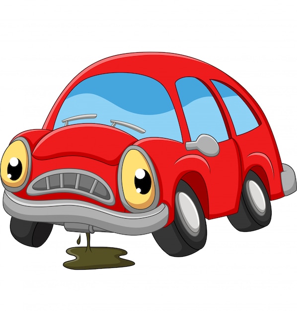 Vector cartoon red car sad in need of repair