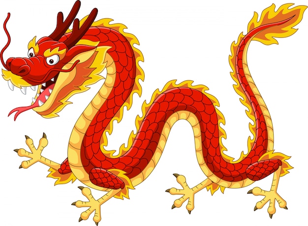 Cartoon red chinese dragon flying