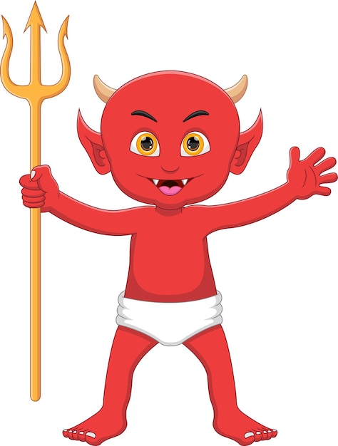 Vector cartoon red devil holding trident