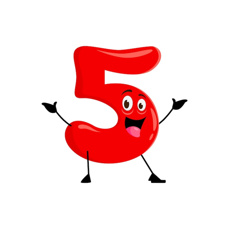 Vector cartoon red five math number character
