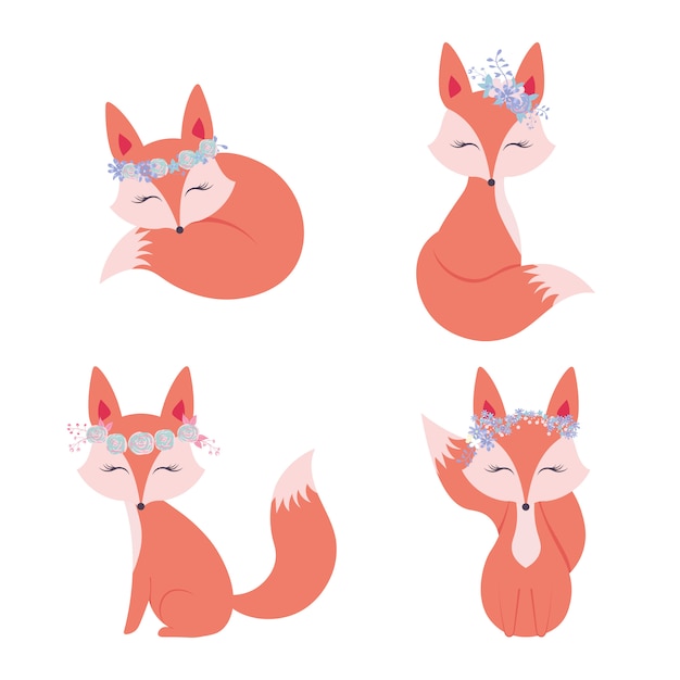 Vector cartoon   red fox set