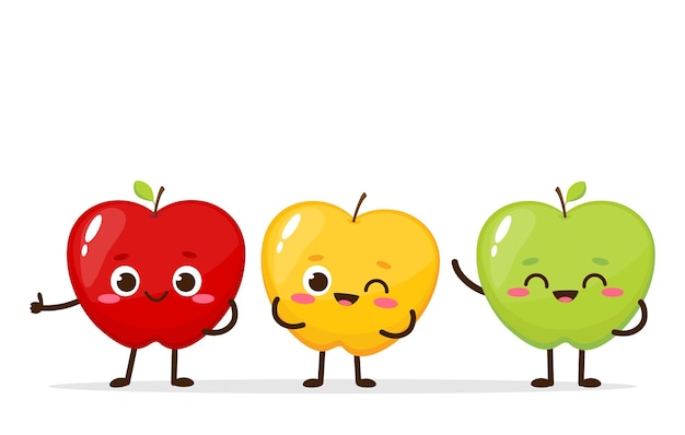 Vector cartoon red, green and yellow apples