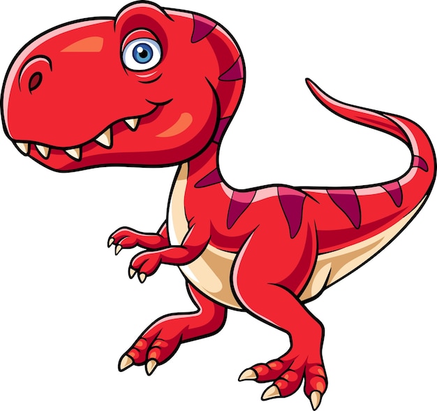 Vector cartoon red little dinosaur on white background