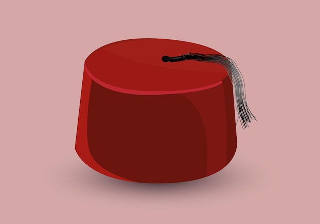 Vector cartoon red turkish hat fez with black tassel. isolated on white background. vector icon.