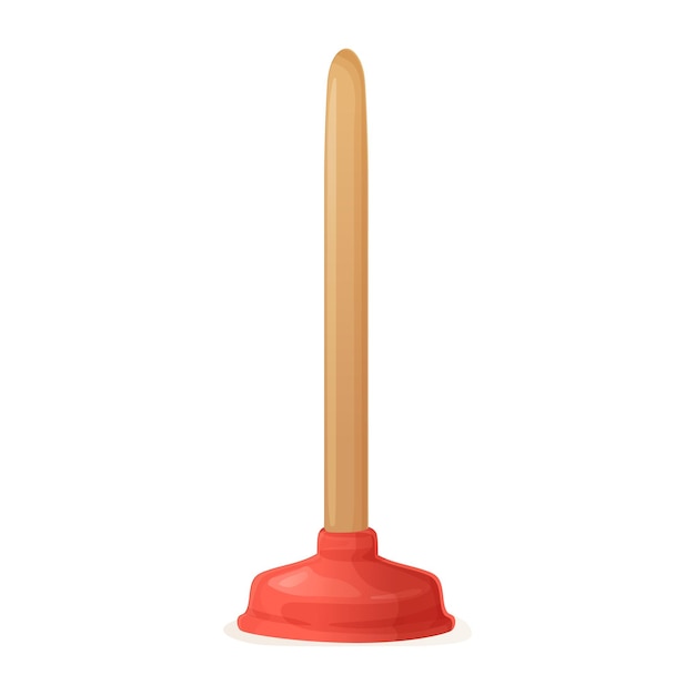 Cartoon red wood toilet plunger house cleaning tools domestic equipment repair sink or bath clog