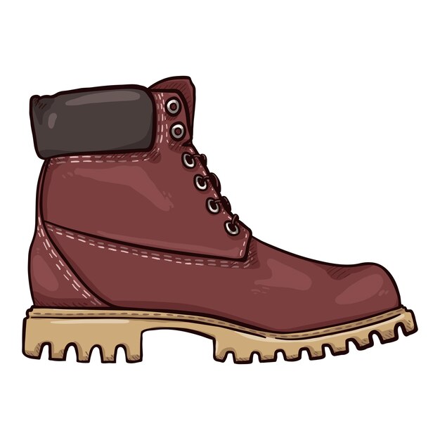 Cartoon Red Work Boots Side View Vector Illustration