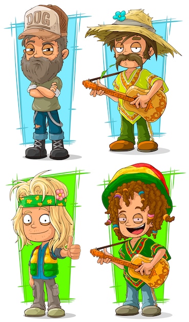 Cartoon redneck farmer with guitar character set