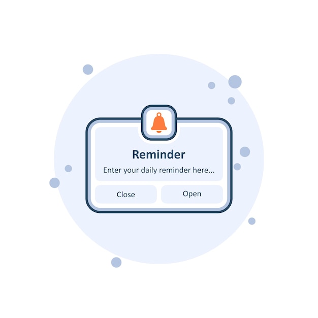 Illustrazione vettoriale dell'icona di promemoria a cartone animato pagina di notifica sullo sfondo delle bolle concetto del segnale di campana