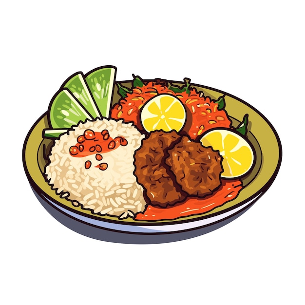 Vector a cartoon rendang indonesia food vector illustrator