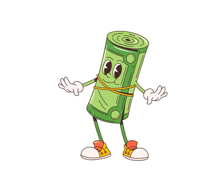 Vector cartoon retro groovy gerold bankbiljet personage