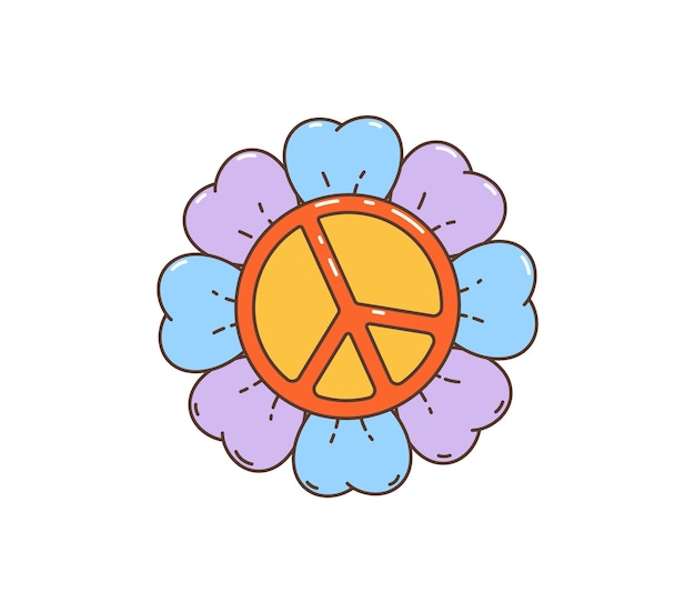 Cartoon retro groovy hippie simbolo del fiore della pace