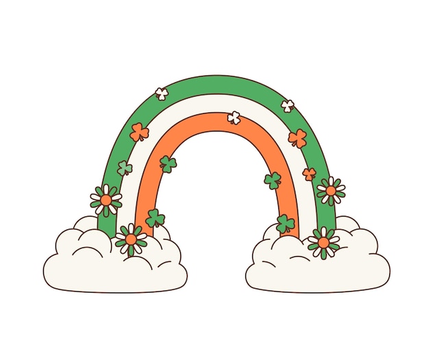 Vector cartoon retro groovy ierse regenboog st patrick's day