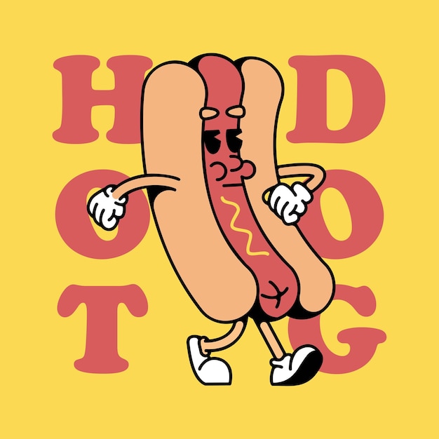 cartoon retro hotdog karakter mascotte