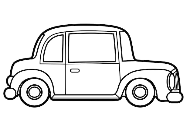 Cartoon retro passenger car outlined for coloring on a white background