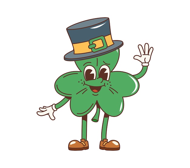 Vector cartoon retro shamrock trefoil clover character