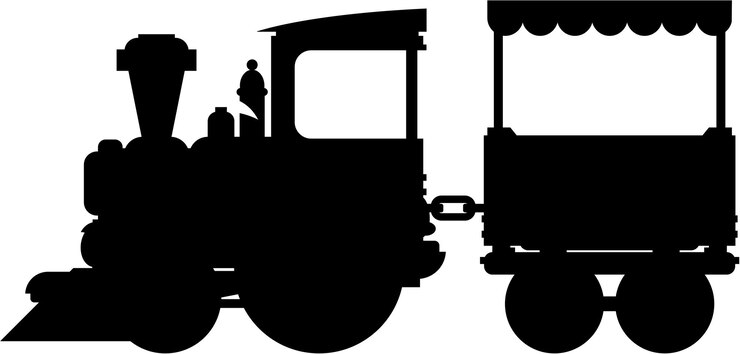 シルエット イラスト漫画レトロな蒸気機関車