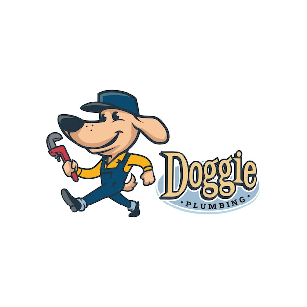 Logo della mascotte dell'impianto idraulico del cane retrò vintage del fumetto