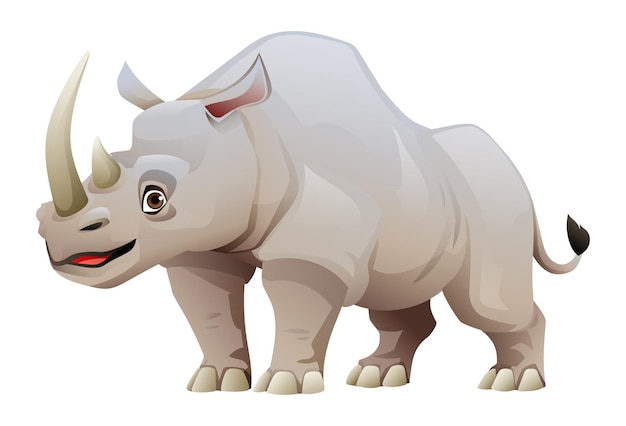 Иллюстрация мультяшного носорога на белом фоне