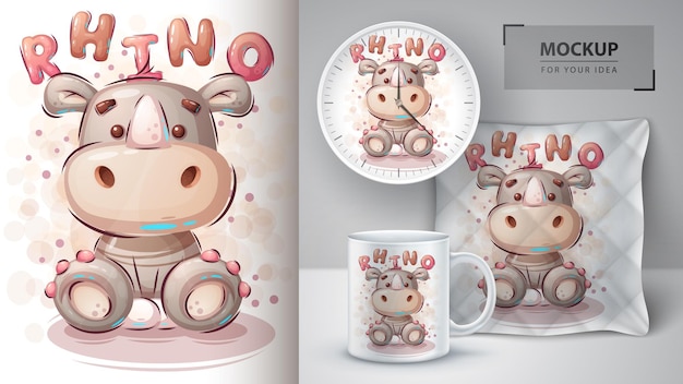 Cartoon rhino illustration and merchandising