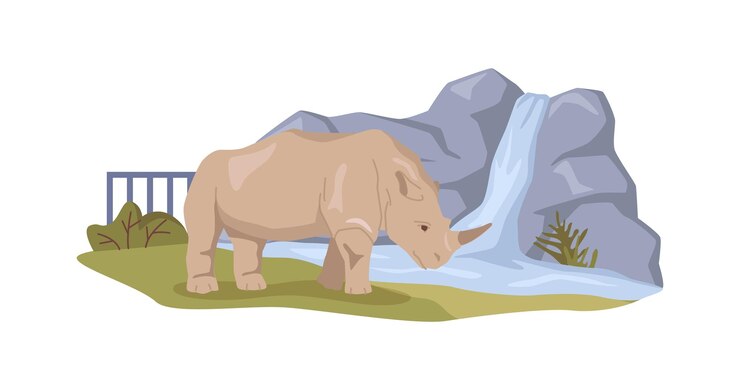 Vector cartoon rhino in zoo african reserve park