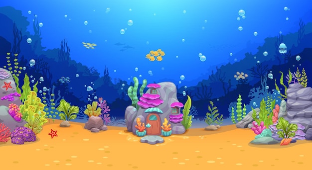 Vector cartoon rif huis spelniveau onderwaterlandschap