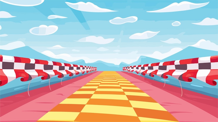 Vector a cartoon of a road with a red and white checkered cloth in the middle