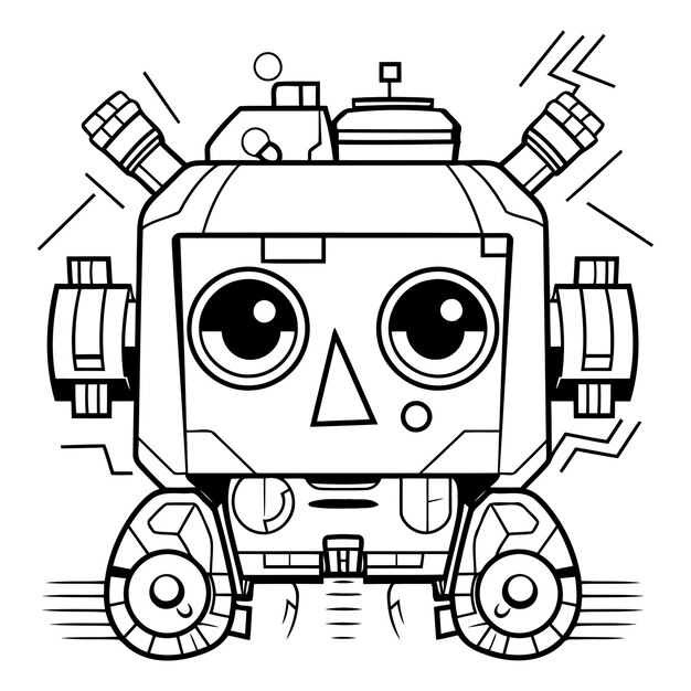 Cartoon robot Black and white vector illustration for coloring book