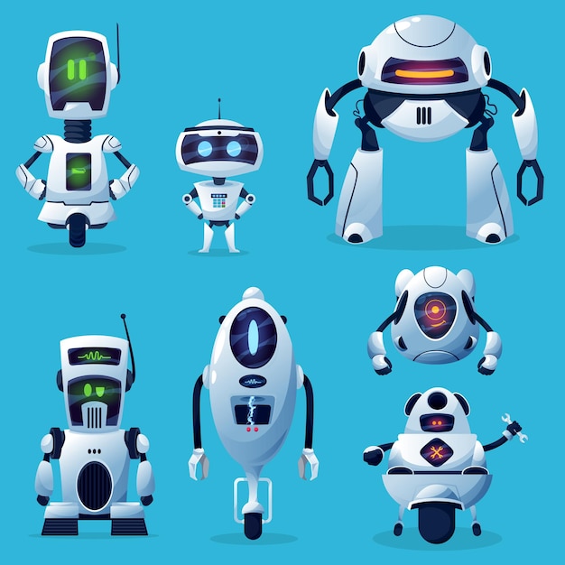 Premium | Cartoon robot cyborg, toys or bots, artificial intelligence technology.