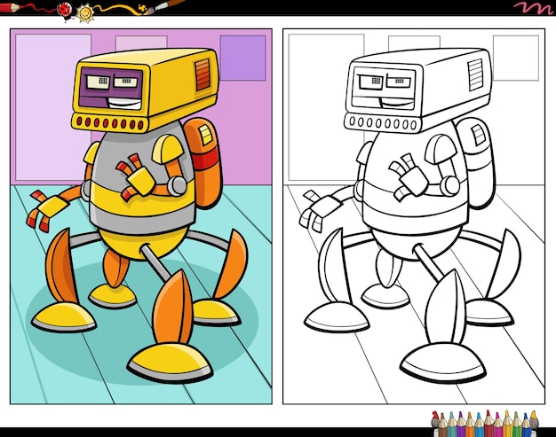 Vector cartoon robot fantasy character coloring book page